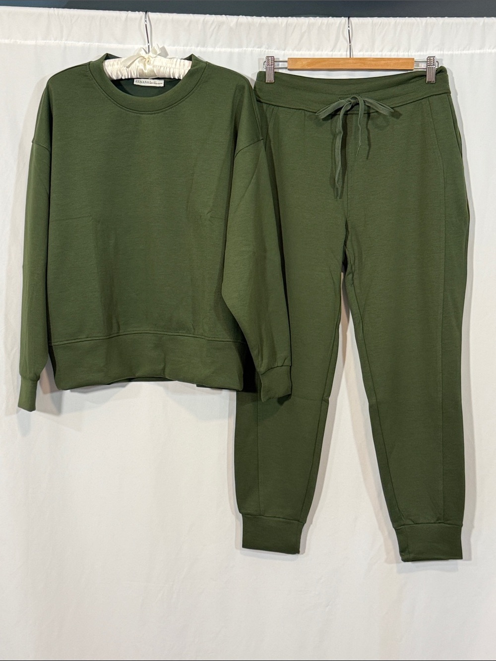 Zenana Olive Green Women's Two-Piece Scuba Jogger Set